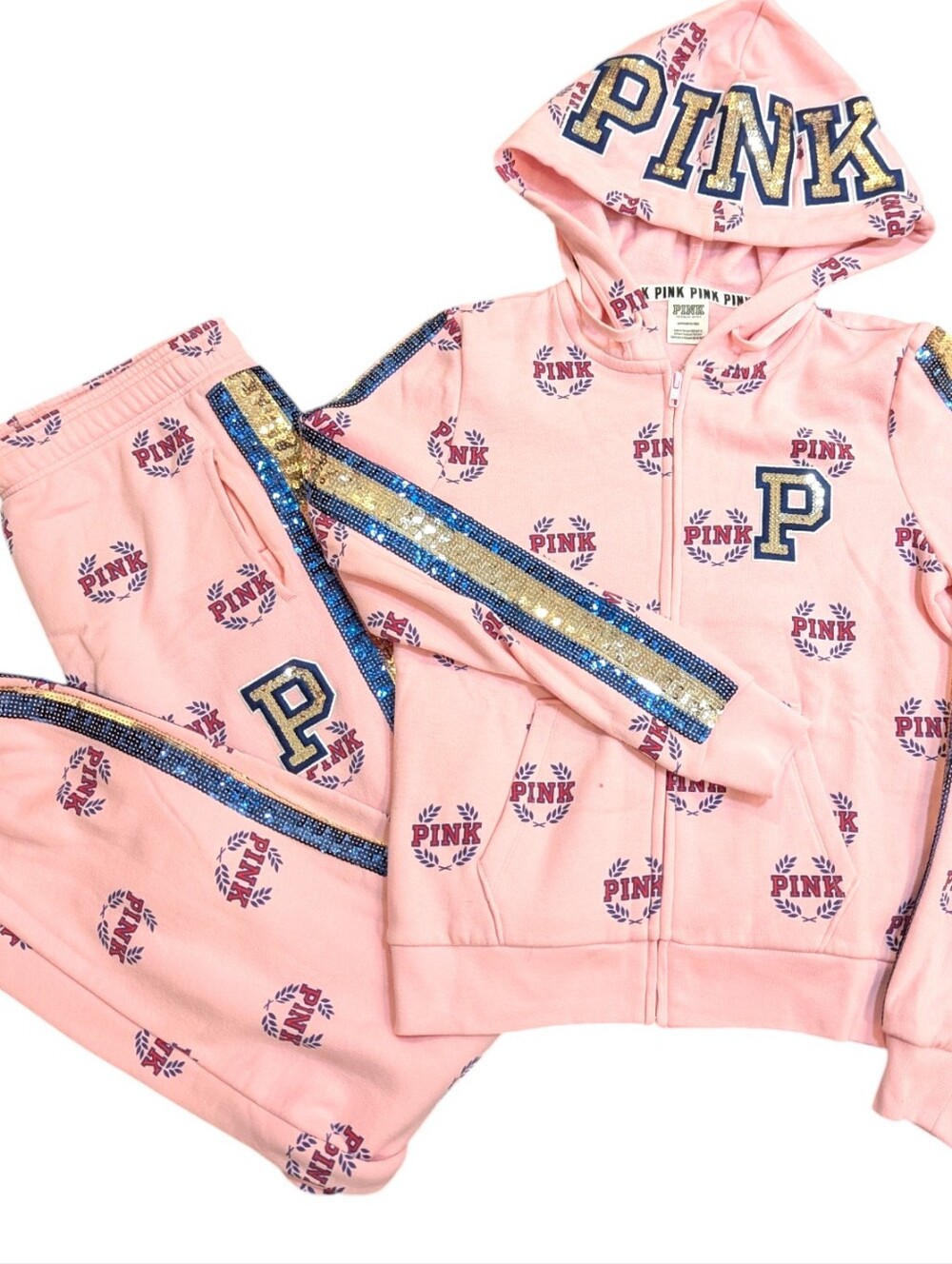 Pink Victoria's Secret Y2K Vtg Logo AOP Mania Bling Set Small Pink Bling On Bum